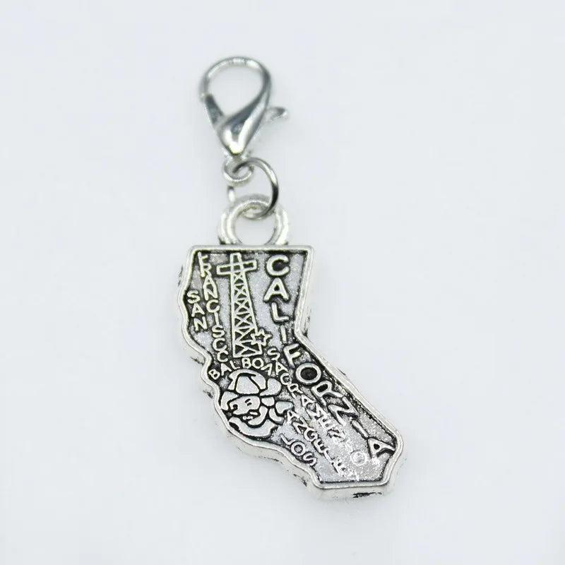 California State Map Dangle Charms Lobster Clasp DIY Pendant Bracelets