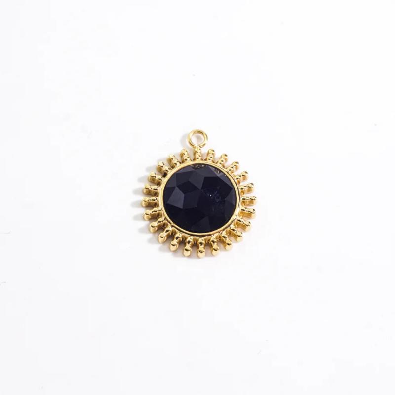2 Pcs Gold-Plated Sun Pendant Charms with Stone