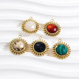 2 Pcs Gold-Plated Sun Pendant Charms with Stone
