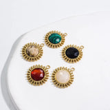 2 Pcs Gold-Plated Sun Pendant Charms with Stone