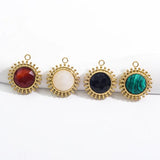 2 Pcs Gold-Plated Sun Pendant Charms with Stone
