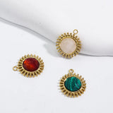2 Pcs Gold-Plated Sun Pendant Charms with Stone