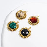 2 Pcs Gold-Plated Sun Pendant Charms with Stone
