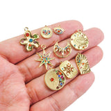 2pcs Stainless Steel 14K Evil Eye Flower Star Charm Pendant Crystal Rhinest