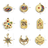 2pcs Stainless Steel 14K Evil Eye Flower Star Charm Pendant Crystal Rhinest