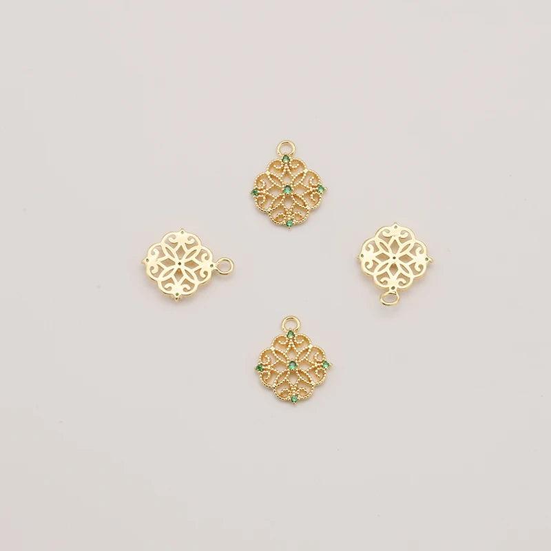 5Pcs Hollow Out Lace Emerald Pendant for DIY Earring Making