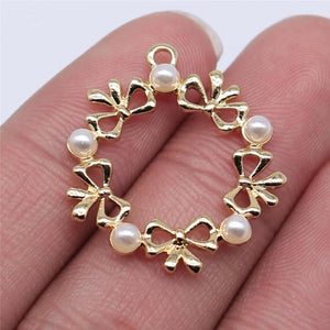 10pcs 25x25mm KC Plated Bow Wreath Charm Pendant For Earring Making