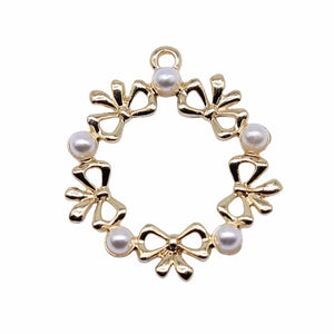 10pcs 25x25mm KC Plated Bow Wreath Charm Pendant For Earring Making