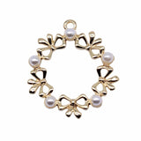 10pcs 25x25mm KC Plated Bow Wreath Charm Pendant For Earring Making