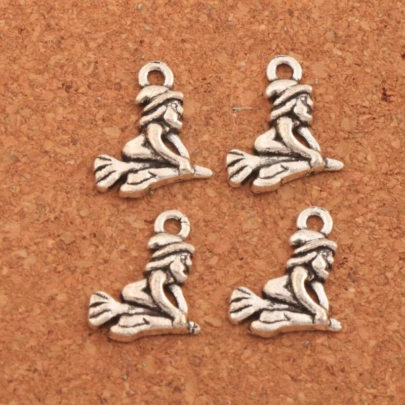 55pcs Witch On Broom Spacer Charm Beads Tibetan Silver Pendants L118