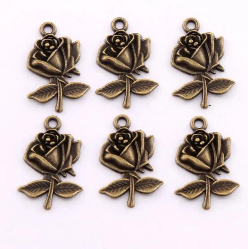 Antique Bronze Rose Spacer Charm Pendants Alloy Jewelry DIY