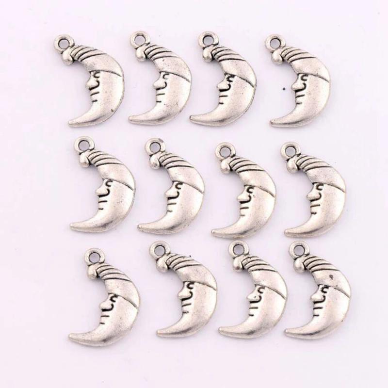 15Pcs Tibetan Silver Half Moon Face Spacer Charm Beads Pendants Alloy DIY