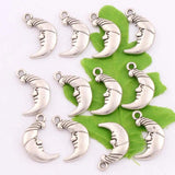 15Pcs Tibetan Silver Half Moon Face Spacer Charm Beads Pendants Alloy DIY