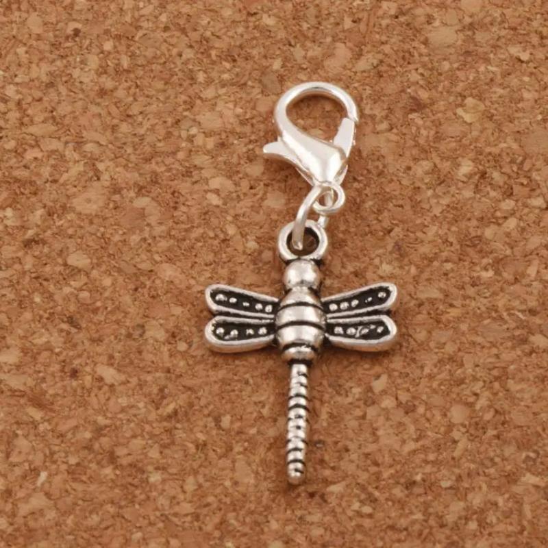 20pcs Dragonfly Heart Floating Lobster Clasps Beads 14.1x35.5mm Charms
