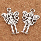 25Pcs Leaf Wing Heart Angel Girl Charm Beads Zinc Alloy Pendants DIY 25.1x14.7mm