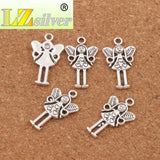 25Pcs Leaf Wing Heart Angel Girl Charm Beads Zinc Alloy Pendants DIY 25.1x14.7mm
