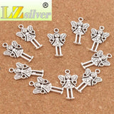 25Pcs Leaf Wing Heart Angel Girl Charm Beads Zinc Alloy Pendants DIY 25.1x14.7mm