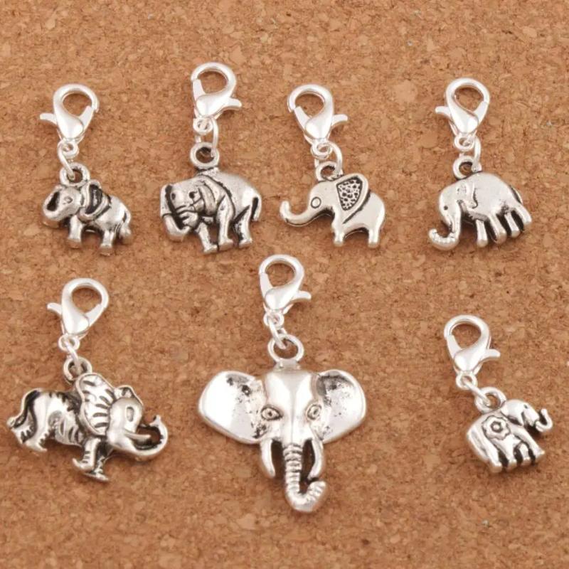Tibetan Silver Elephant Clasp Charm Beads 14Pcs