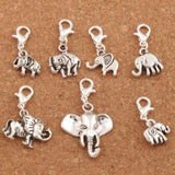 Tibetan Silver Elephant Clasp Charm Beads 14Pcs