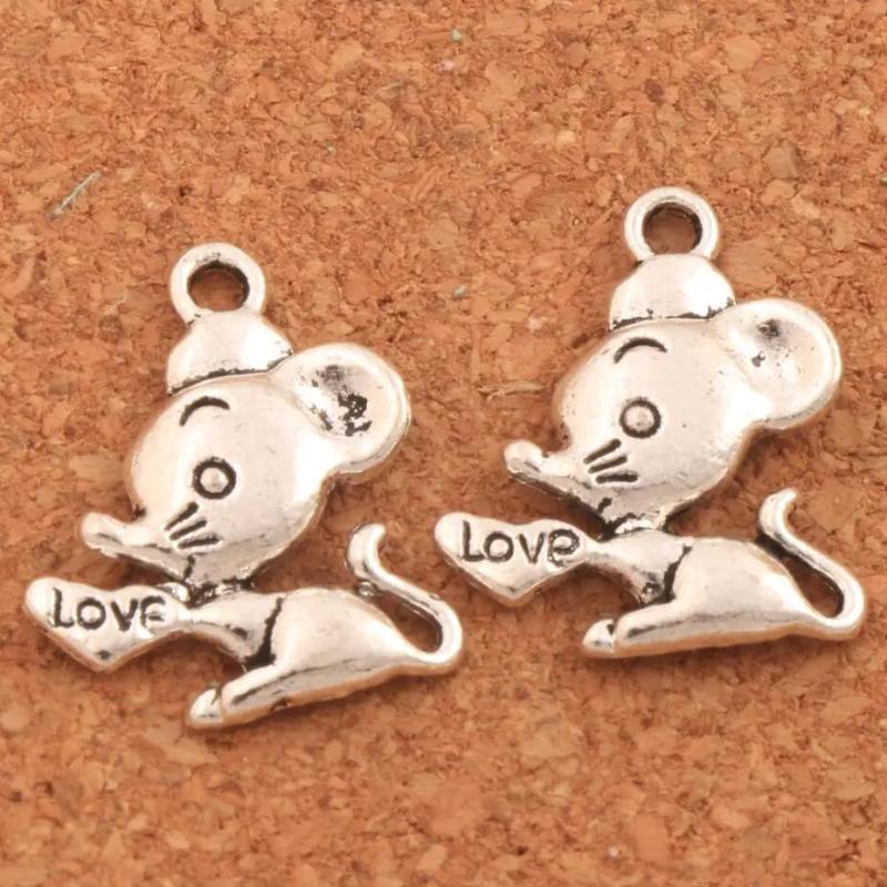 50Pcs Love Heart Mouse Mice Spacer Charm Beads