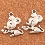 50Pcs Love Heart Mouse Mice Spacer Charm Beads