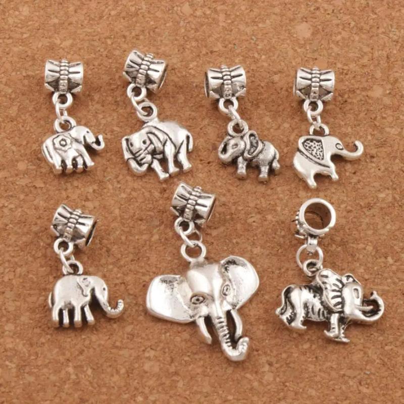 Mixed Elephant Pendant Dangle Tibetan Silver Beads