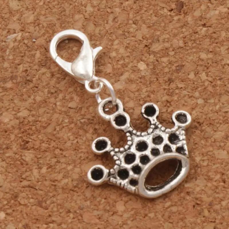 Crown Lobster Claw Charm Beads Tibetan Silver 29.4x18mm 15pcs