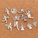 24Pcs Mix Angel Charm Beads Tibetan Silver Pendants Jewelry Finding