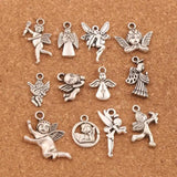 24Pcs Mix Angel Charm Beads Tibetan Silver Pendants Jewelry Finding