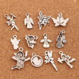 24Pcs Mix Angel Charm Beads Tibetan Silver Pendants Jewelry Finding