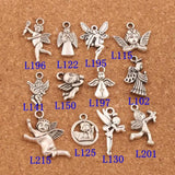 24Pcs Mix Angel Charm Beads Tibetan Silver Pendants Jewelry Finding