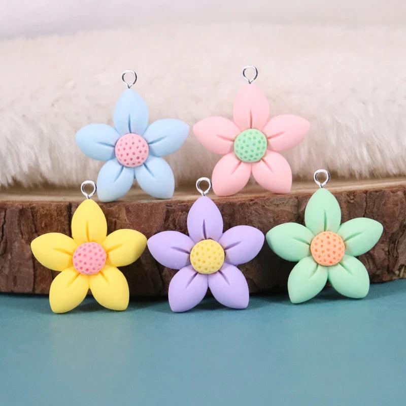 10pcs Small Flowers Charms Resin Cartoon Pendant Flatback Patch Diy