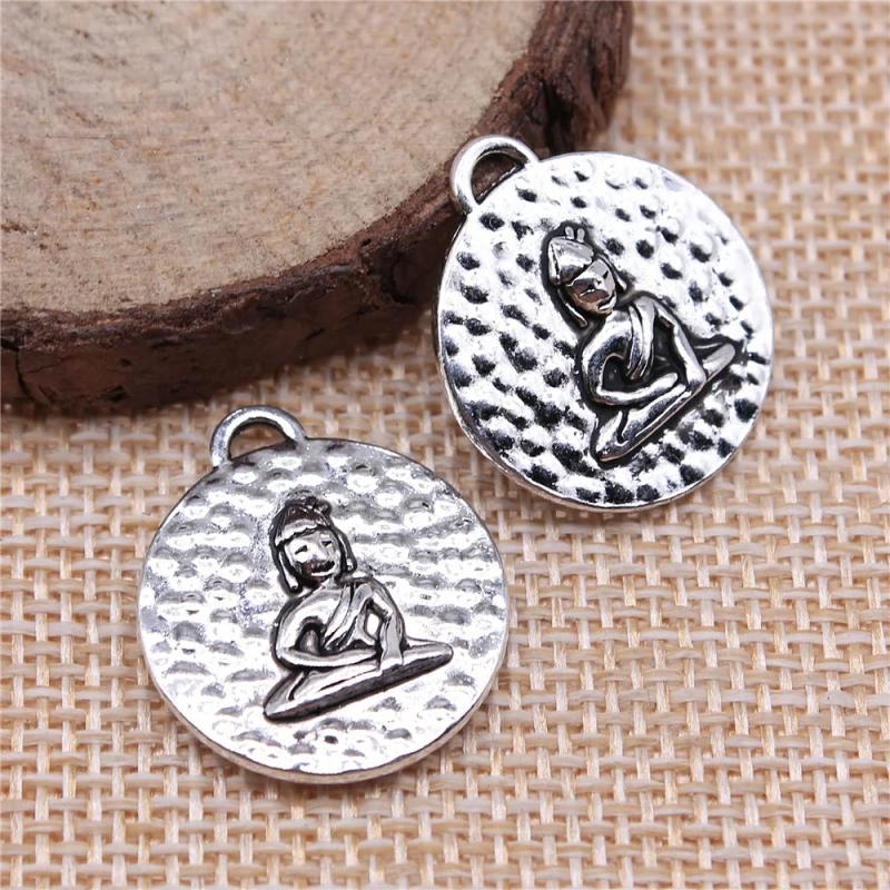 10pcs 22x20mm Round Sitting Buddha Charms Silver Jewelry Findings