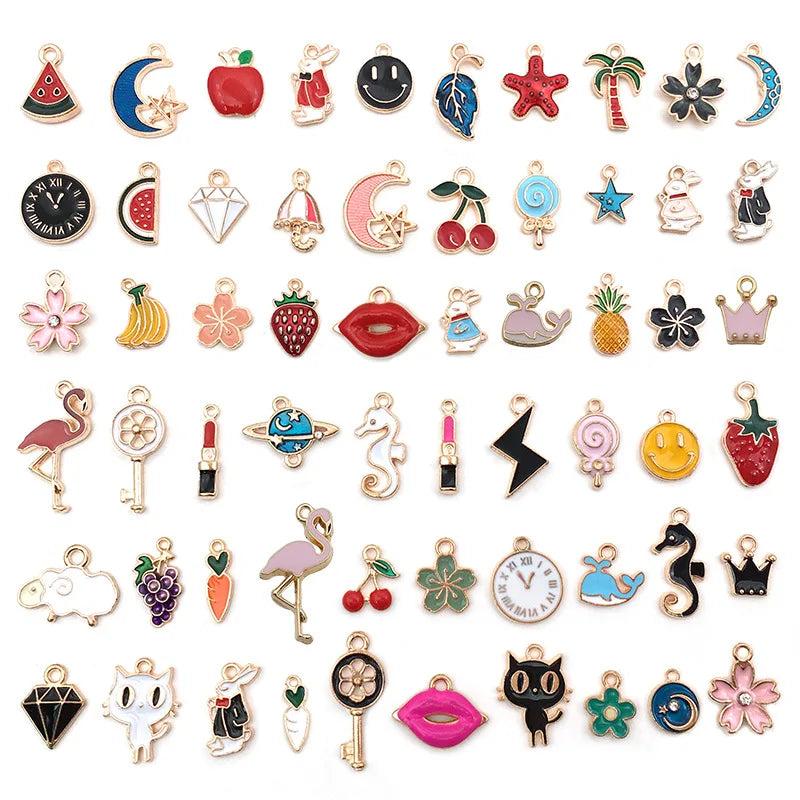 Nedar 60pcs Mix Enamel Fruit Animal Charms Jewelry Making Women Men Gift Pendant