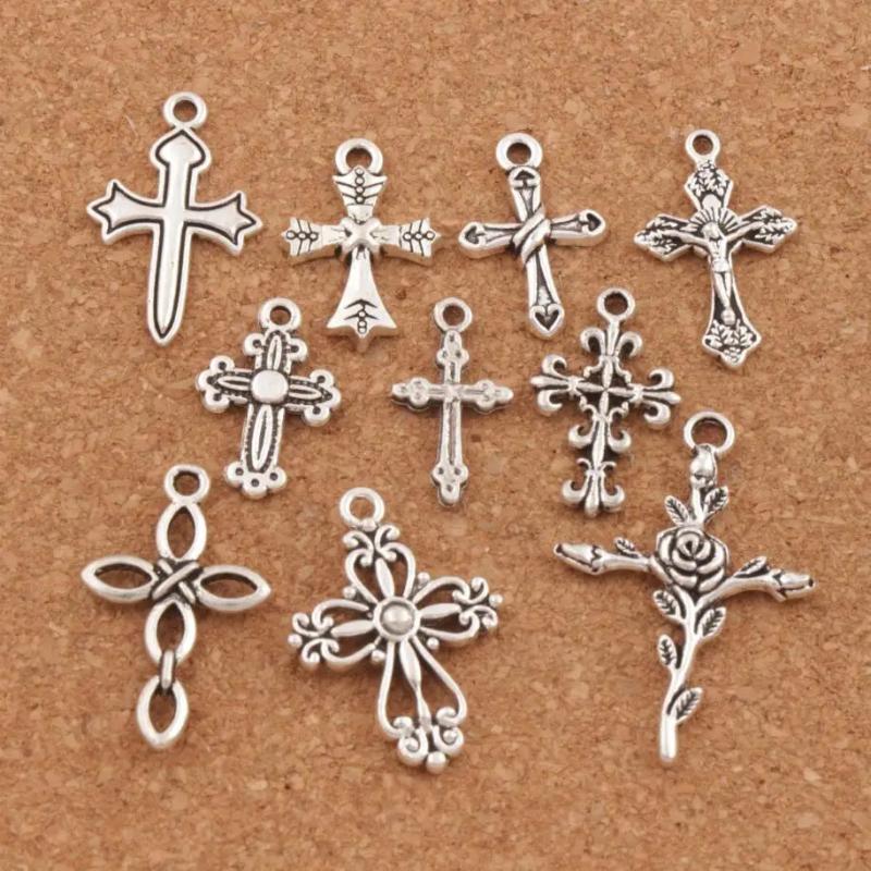 Flower Cross Charm Beads 20pcs Zinc Alloy Pendants