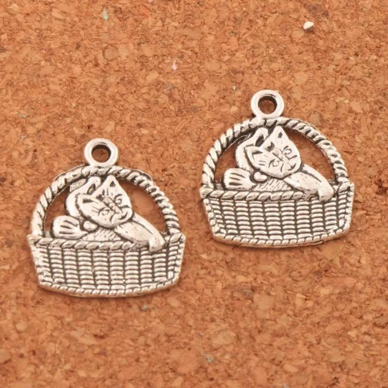 Cat Basket Charm Beads 16x17.3mm 45Pcs DIY Jewelry