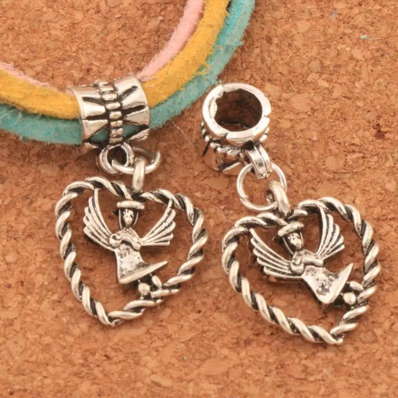 20Pcs Angel Wings in Heart Big Hole Beads Dangle Fit European Bracelets B933