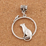 10pcs Cat Mouse Charm Beads on Ring Dangle 26x42mm European Bracelets B032