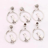 10pcs Cat Mouse Charm Beads on Ring Dangle 26x42mm European Bracelets B032