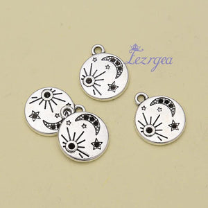20pcs Antique Silver Moon Star Charms Sun Pendants for DIY Jewelry