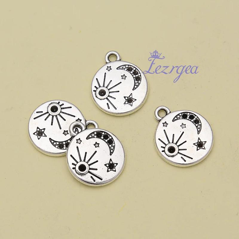 20pcs Antique Silver Moon Star Charms Sun Pendants for DIY Jewelry