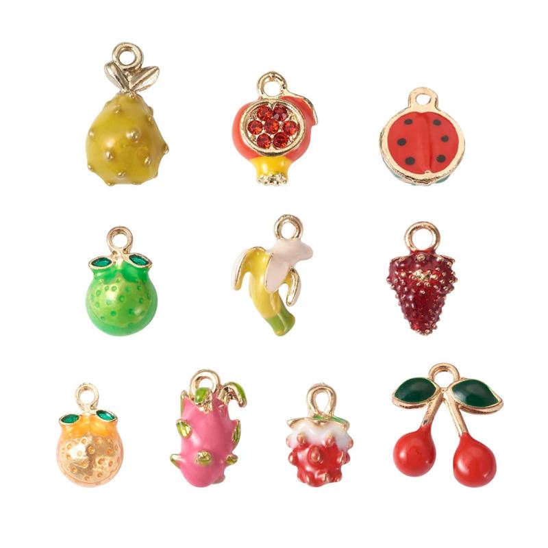 10Pcs 3D Fruits Charms Alloy Enamel Pendants For DIY Jewelry