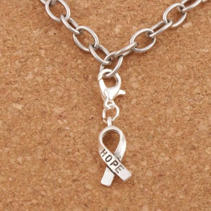 15pcs Hope Ribbon Charms Heart Floating Lobster Clasps Beads 7.6x33mm C088