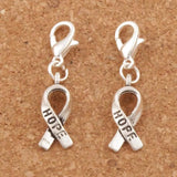 15pcs Hope Ribbon Charms Heart Floating Lobster Clasps Beads 7.6x33mm C088