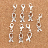 15pcs Hope Ribbon Charms Heart Floating Lobster Clasps Beads 7.6x33mm C088
