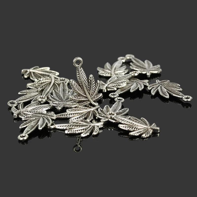 50Pcs Tibetan Silver Leaf Charm Pendants for European Bracelet Jewelry Making