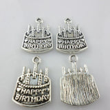 48pcs Tibetan Silver Happy Birthday Cake Charms Crafts Pendants Beads 15x22mm