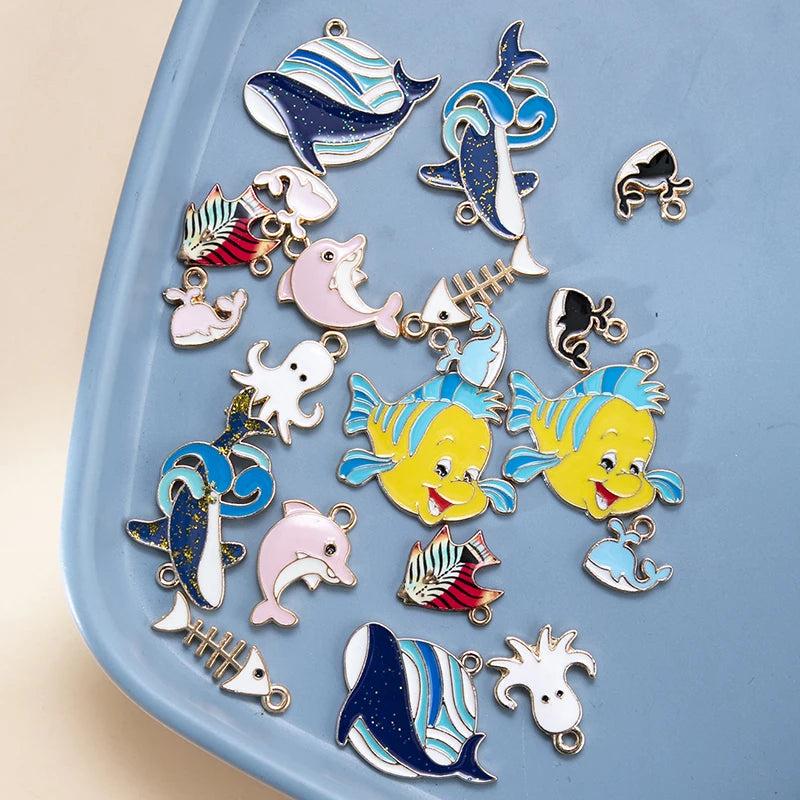 20pcs Enamel Animal Charms Mixed Fish Whale Octopus Pendant DIY Accessories