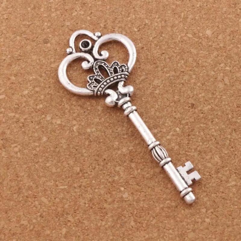 Retro Heart Crown Flower Key Charm Beads Necklace Pendant