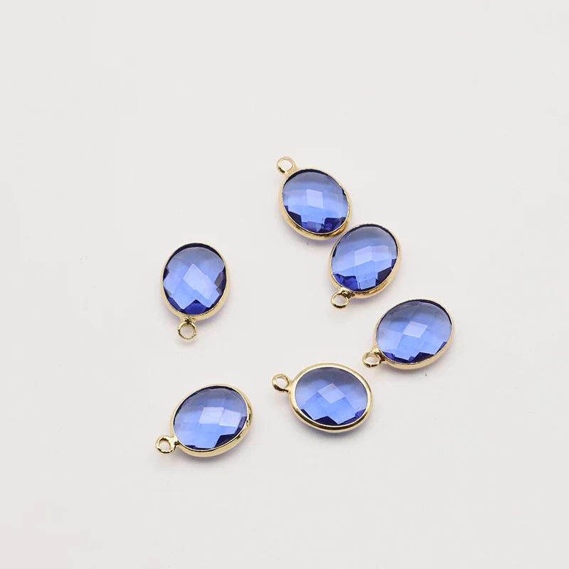 10PC Inlaid Oval Zircon 18k Plated Copper Pendant DIY Jewelry Accessories